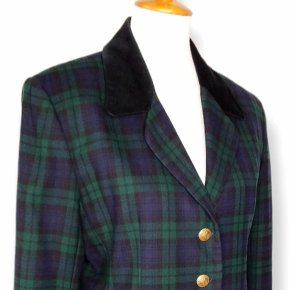 Vtg JH Collectibles 100% Wool Blazer Size 10 Tartan Plaid Velvet Collar USA - Picture 4 of 12